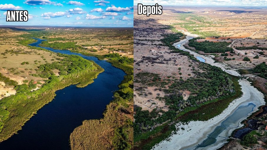 Bahia: Rio Jacaré seca no interior de São Gabriel; veja o antes e o depois