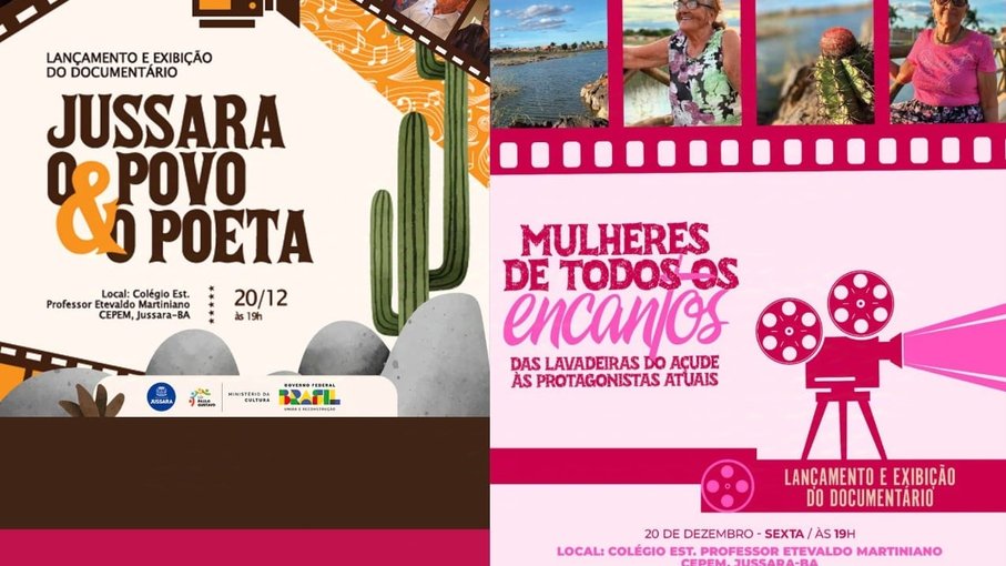 Próxima sexta-feira, dia 20: Noite de estreias com a exibição de dois Documentários em Jussara